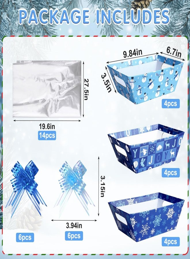 Pascliyna 12 Set Blue Christmas Baskets for Gift Empty 10x7 Inch, Winter Snowflake Gift Basket with Cellophane Bags, Christmas Basket to Fill with Bows Ribbons for Xmas Holiday Winter Wonderland Party Supplies - Image 3